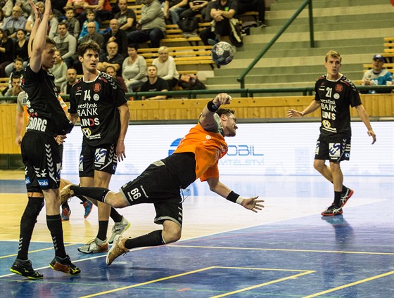 Momentka zápasu poháru EHF mezi házenkái Plzn a týmem Holstebro.