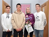Ocenění studenti. Zleva Jonáš Rais, Šimon Machač, Vendula Kolenová, Jakub Hudák. Ocenění studenti. Zleva Jonáš Rais, Šimon Machač, Vendula Kolenová, Jakub Hudák.