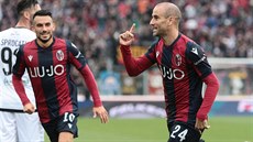 Rodrigo Palacio z Boloni se raduje z gólu do sít Parmy.