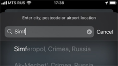 Naeptáva Apple Weather dopluje uivatelm v Rusku napíklad název msta...
