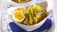 Citronové špagety s tuňákem a pažitkou Citronové špagety s tuňákem a pažitkou