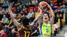 Cristina Ouviňová (vpravo) z USK Praha střílí přes Ericu Wheelerovou z... Cristina Ouviňová (vpravo) z USK Praha střílí přes Ericu Wheelerovou z...