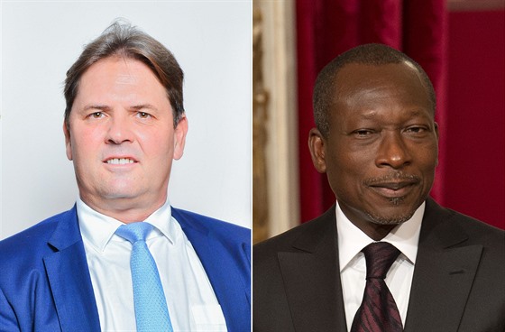 Velvyslanec EU Oliver Nette (vlevo) a beninský prezident Patrice Talon (vpravo)
