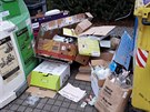 Přeplněné kontejnery na tříděný odpad, ke kterým se nedá ani dostat. Jejich okolí je úplně zablokované papírovým odpadem. Situace je podobná jako po vybalování vánočních dárků od Ježíška, kdy mezi dárky převažuje tradičně elektronika. Snímek byl pořízen n Přeplněné kontejnery na tříděný odpad, ke kterým se nedá ani dostat. Jejich okolí je úplně zablokované papírovým odpadem. Situace je podobná jako po vybalování vánočních dárků od Ježíška, kdy mezi dárky převažuje tradičně elektronika. Snímek byl pořízen n