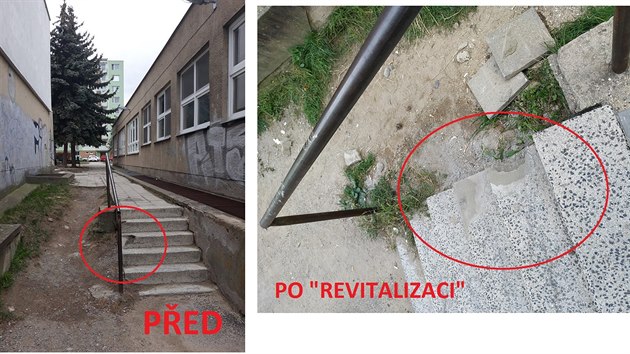Nepoveden opravy chodnk a schod dokumentuje napklad facebookov strnka Znojmo ne-chutn. 12/2019