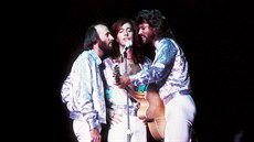Britská skupina Bee Gees při koncertu v roce 1979 Britská skupina Bee Gees při koncertu v roce 1979