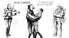 Valík lásky - dobová karikatura z roku 1939 ve francouzském tisku.