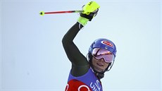 Mikaela Shiffrinová v cíli slalomu v Lienzu. Mikaela Shiffrinová v cíli slalomu v Lienzu.