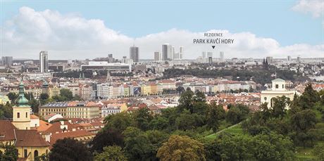 Pohled z rampy Pražského hradu na připravovaný projekt Park Kavčí Hory na...
