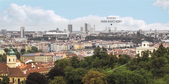 Pohled z rampy Pražského hradu na připravovaný projekt Park Kavčí Hory na...