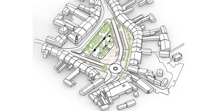 Vizualizace upraveného náměstí podle ateliéru M2AU.