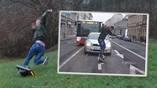 Reportér Matěj Smlsal se učí na onewheelu. Projel i Prahou. Reportér Matěj Smlsal se učí na onewheelu. Projel i Prahou.