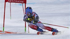Francouzská lyžařka Clara Direzová na trati paralelního obřího slalomu v... Francouzská lyžařka Clara Direzová na trati paralelního obřího slalomu v...