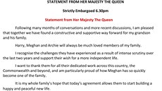 Prohláení královny Albty II. o budoucnosti prince Harryho a vévodkyn Meghan...