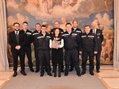 Členové sboru kroměřížských dobrovolných hasičů při přijetí na místní radnici Členové sboru kroměřížských dobrovolných hasičů při přijetí na místní radnici