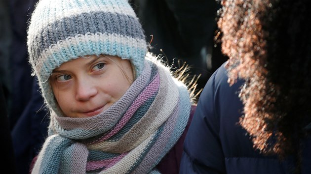 vdsk aktivistka Greta Thunbergov se bhem 50. zasedn Svtovho ekonomickho fra (WEF) v Davosu zastnila protestu proti klimatickm zmnm. (vcarsko 24. ledna 2020)