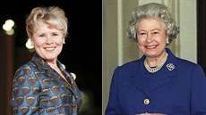 Hereka Imelda Stauntonová v roce 2019 a britská královna Albta II. v roce...
