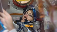 Christina Kochové při předletové přípravě na Bajkonuru na jaře 2019 Christina Kochové při předletové přípravě na Bajkonuru na jaře 2019