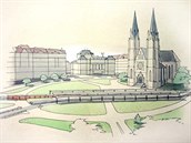 Takto chtěl architekt Jan Hird Pokorný ve 30. letech vyřešit dopravu na náměstí...