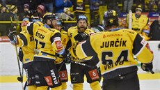 Litvínovští hokejisté slaví gól proti Karlovým Varům. Litvínovští hokejisté slaví gól proti Karlovým Varům.