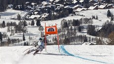 Ester Ledecká při tréninku na sjezd v Crans Montaně. Ester Ledecká při tréninku na sjezd v Crans Montaně.