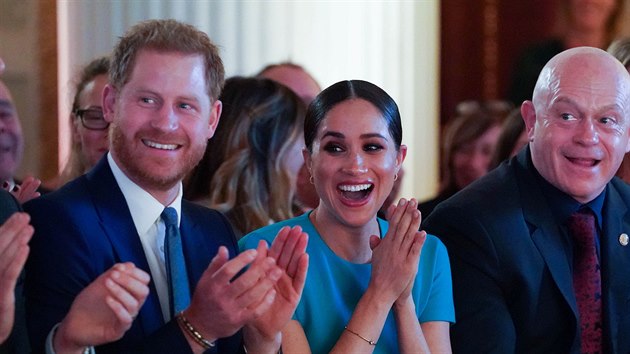 Princ Harry a vvodkyn Meghan na udlen cen Endeavour Fund Awards, jedn z poslednch akc ped odchodem z krlovsk rodiny (Londn, 5. bezna 2020)