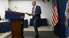 Šéf amerického FEDu Chairman Jerome Powell hovoří na konferenci ve Washingtonu.... Šéf amerického FEDu Chairman Jerome Powell hovoří na konferenci ve Washingtonu....