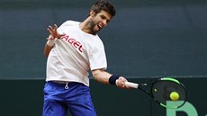 Jiří Veselý na tréninku před daviscupovým bojem proti Slovensku Jiří Veselý na tréninku před daviscupovým bojem proti Slovensku