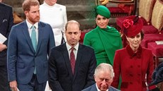 Princové Charles, William a Harry a vévodkyn Kate a Meghan (Londýn, 9. bezna...
