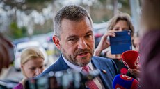 Slovenský premiér Peter Pellegrini hovoří s novináři po zasedání krizového... Slovenský premiér Peter Pellegrini hovoří s novináři po zasedání krizového...