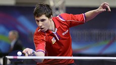 Český stolní tenista Jiří Martinko se soustředí na úder. Český stolní tenista Jiří Martinko se soustředí na úder.