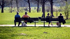 Němci si bez obav z šíření koronaviru užívají slunečný pátek v parku Anglická... Němci si bez obav z šíření koronaviru užívají slunečný pátek v parku Anglická...