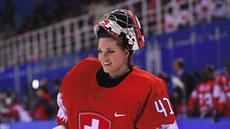 Florence Schellingová v brance švýcarské hokejové reprezentace. Florence Schellingová v brance švýcarské hokejové reprezentace.