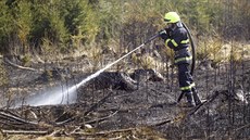 Hasič dohašuje oheň v lese Lipina u Sedlečka na Táborsku (7. dubna 2020) Hasič dohašuje oheň v lese Lipina u Sedlečka na Táborsku (7. dubna 2020)