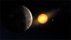 Ilustrace exoplanety Kepler-1649c obíhající kolem své hostitelské ervené...