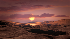 Představa ilustrátora o pohledu z povrchu nově objevené exoplanety Kepler-1649c. Představa ilustrátora o pohledu z povrchu nově objevené exoplanety Kepler-1649c.