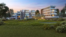 Noční pohled na bytový dům z ateliéru RM&PA, který bude součástí Oaks Praque.... Noční pohled na bytový dům z ateliéru RM&PA, který bude součástí Oaks Praque....