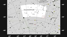 Mapa oblohy se zvýraznným souhvzdím  Dalekohledu, Soustava HR 6819 s ernou...