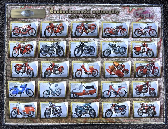 Plakát s výbrem eskoslovenských motocykl znaky Jawa a Z v muzeu...