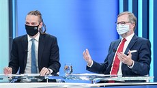 Předseda Pirátů Ivan Bartoš (vlevo) a předseda ODS Petr Fiala (vpravo) v pořadu... Předseda Pirátů Ivan Bartoš (vlevo) a předseda ODS Petr Fiala (vpravo) v pořadu...