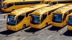 Dálkové autobusy společnosti RegioJet odstavené na pražském nádraží Florenc.... Dálkové autobusy společnosti RegioJet odstavené na pražském nádraží Florenc....