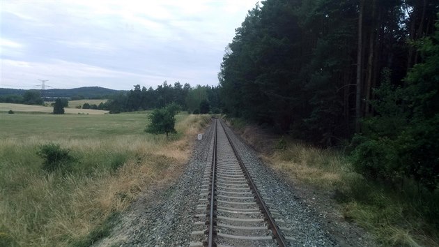 Vhled z motorov jednotky spolenosti GWTR na trati 184 mezi Borem a Blou nad Radbuzou