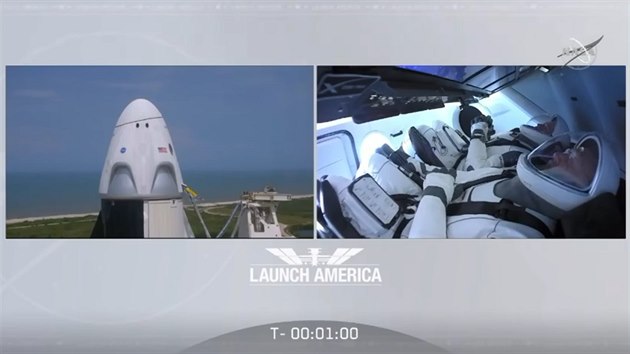 Posledn minuta ped stedenm startem rakety Falcon 9 s lod Crew Dragon.