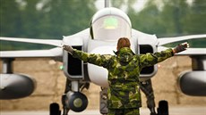 Stíhací letoun JAS-39 Gripen na ploše 21.základny taktického letectva v Čáslavi Stíhací letoun JAS-39 Gripen na ploše 21.základny taktického letectva v Čáslavi