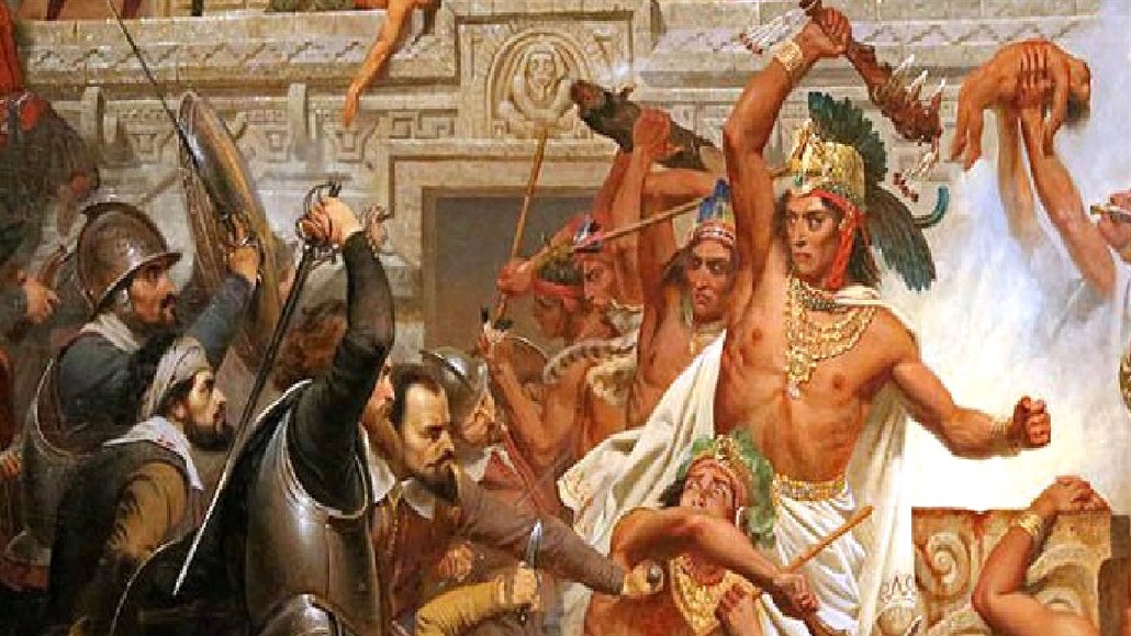 Moctezuma je zajat Cortésem. Obraz malíe Jana Karla Donata van Beecqa.