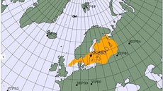 Možná oblast původu radioaktivních částic, detekovaných nad severní Evropou