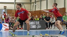 Badmintonová dvojice Jaromír Janáček a Tomáš Švejda v akci. Badmintonová dvojice Jaromír Janáček a Tomáš Švejda v akci.