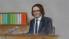 Kresba Johnnyho Deppa u soudu (Londýn, 7. ervence 2020)