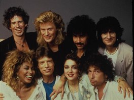 Keith Richards, Bob Dylan, Tina Turner, Mick Jagger a dalí hvzdy Live Aid