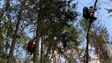 Na úpatí hory Raná po vzájemné kolizi uvázli dva paraglidisté v korunách stromů. Na úpatí hory Raná po vzájemné kolizi uvázli dva paraglidisté v korunách stromů.